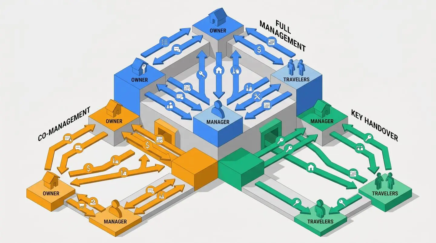 Illustration des trois formules de gestion locative au Grand-Bornand et à La Clusaz